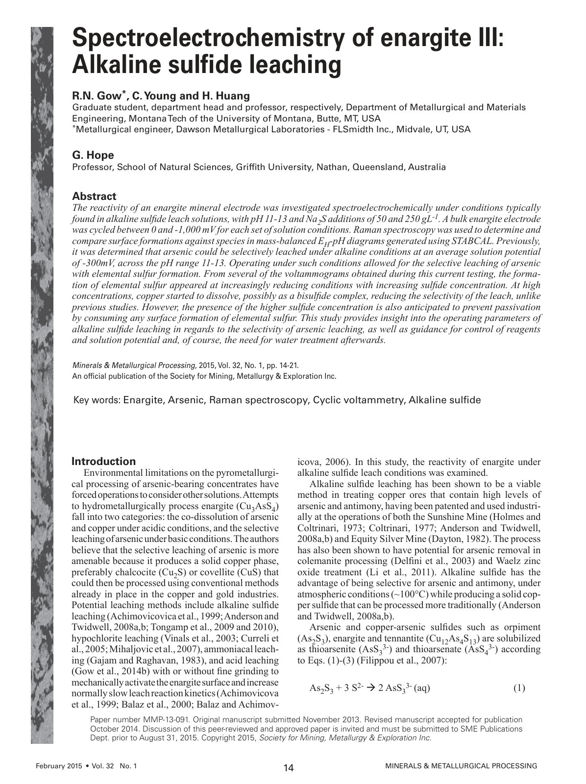 First page of Spectroelectrochemistry of enargite III: Alkaline sulfide leaching