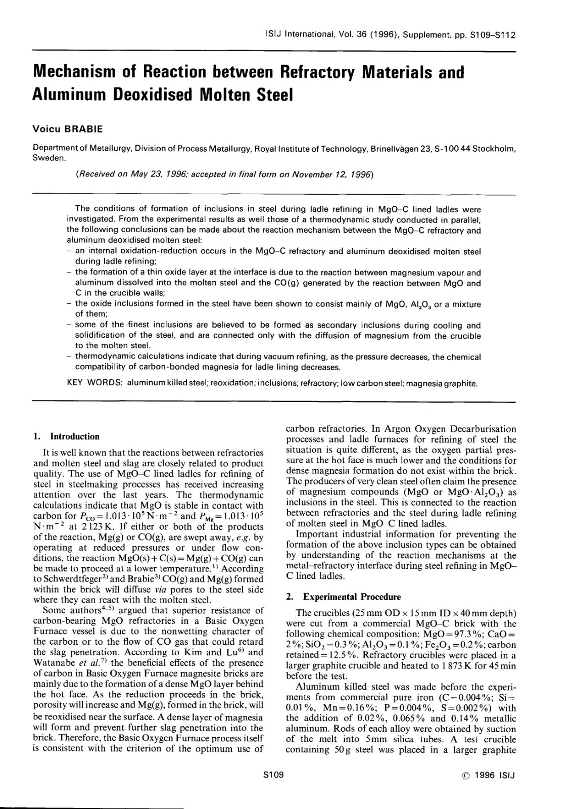First page of Mechanism of Reaction between Refractory