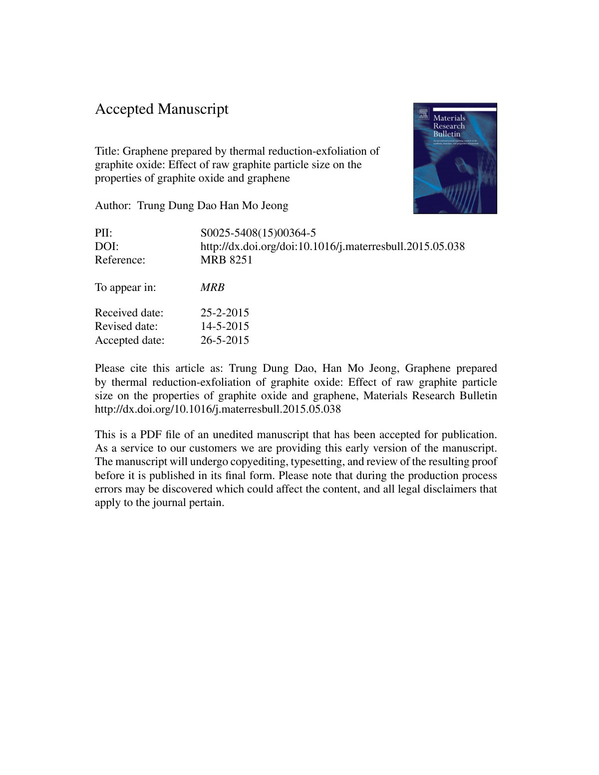 First page of Graphene prepared by thermal reduction e