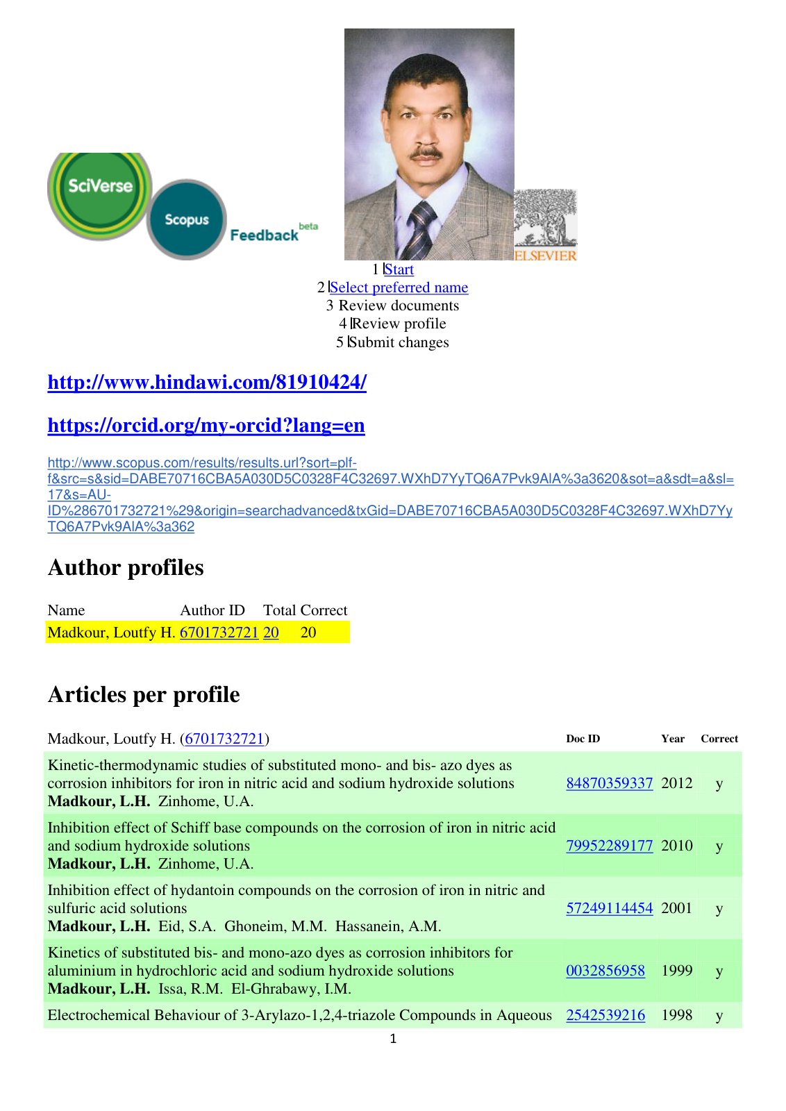 First page of CV