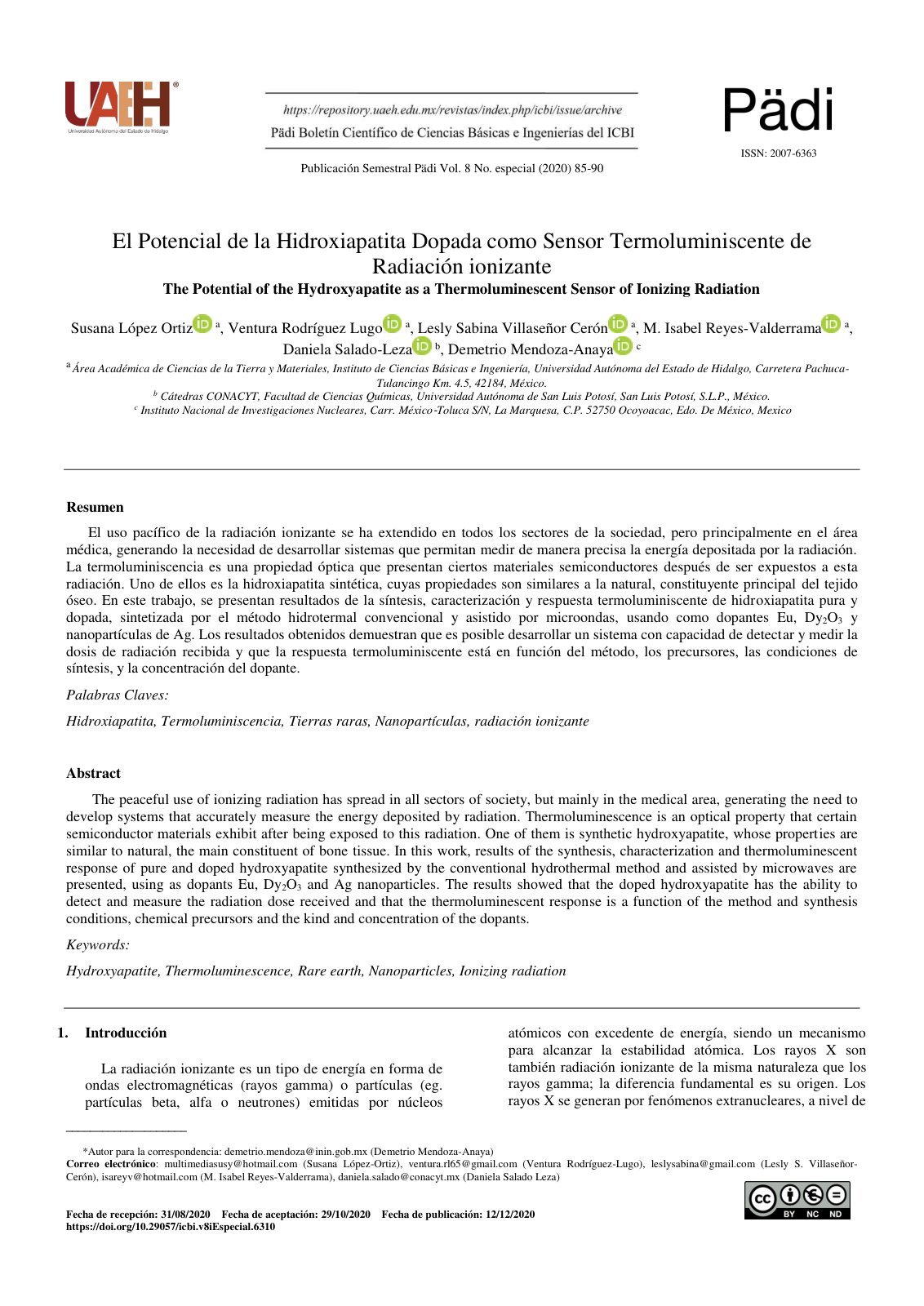 First page of El Potencial de la Hidroxiapatita Dopada