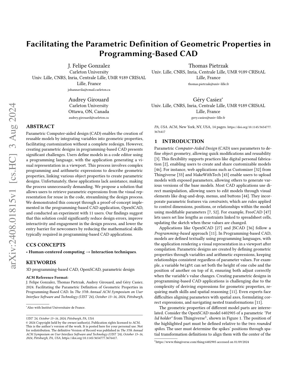 First page of 2024 Gonzalez Parametric Geometry Programming CAD