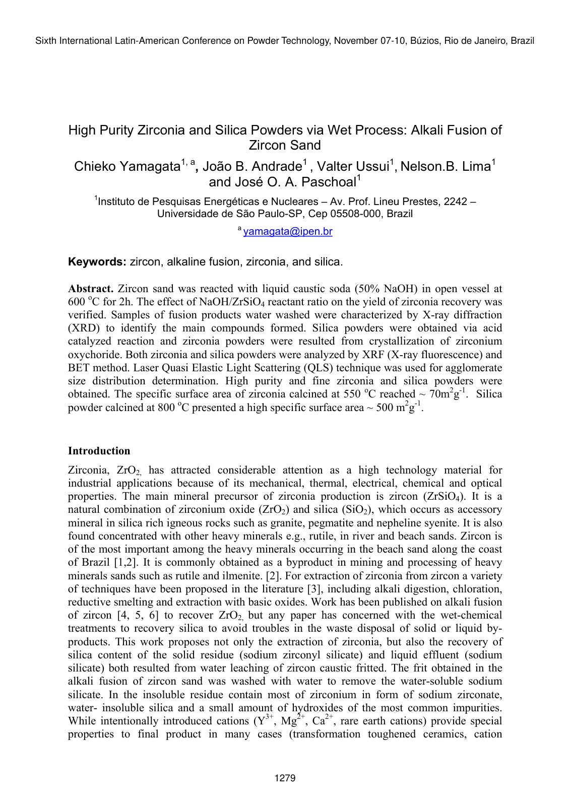 First page of High Purity Zirconia and Silica Powders