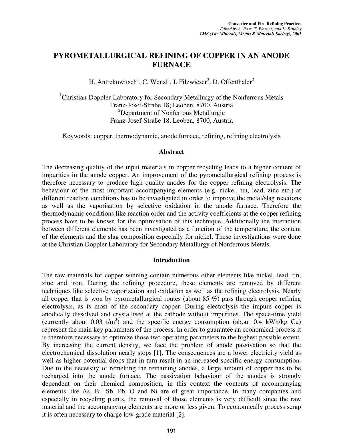 First page of PYROMETALLURGICAL REFINING OF COPPER IN AN ANODE FURNACE