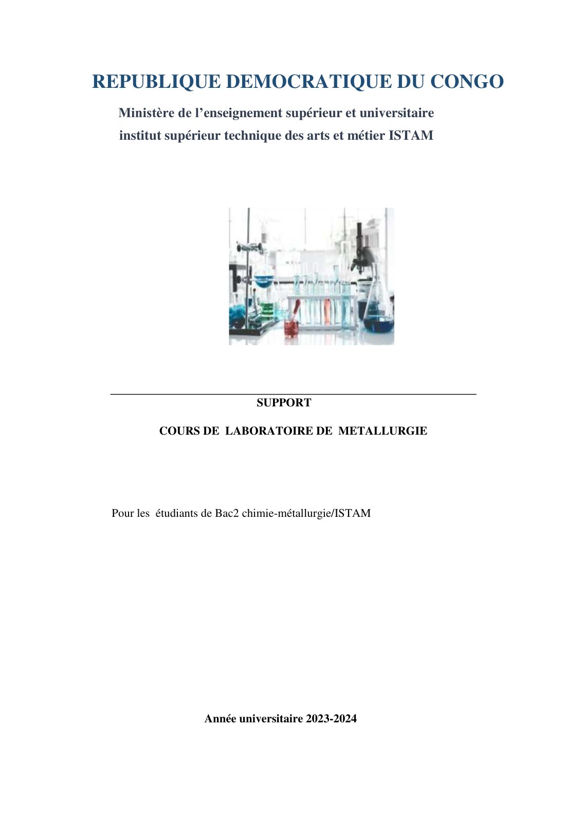 First page of 767629362 LABORATOIRE METALLURGIQUE BAC 2 ISTAM