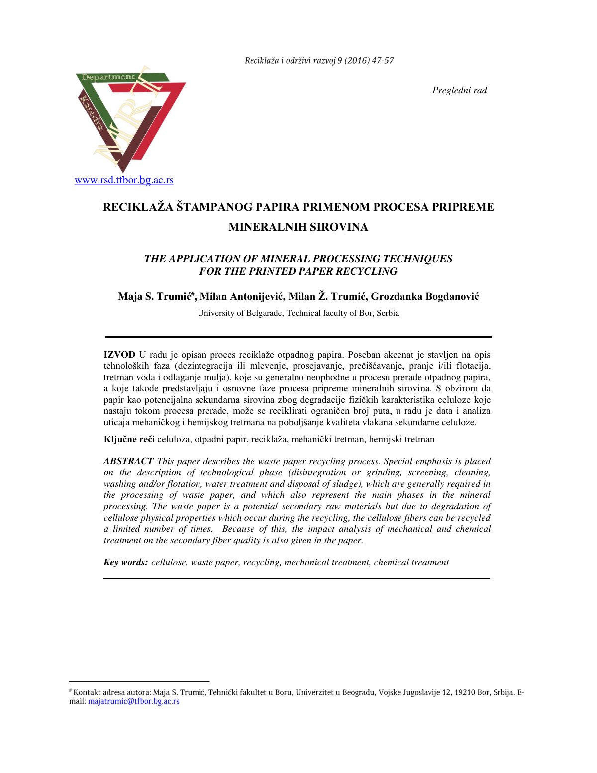 First page of The application of mineral processing te