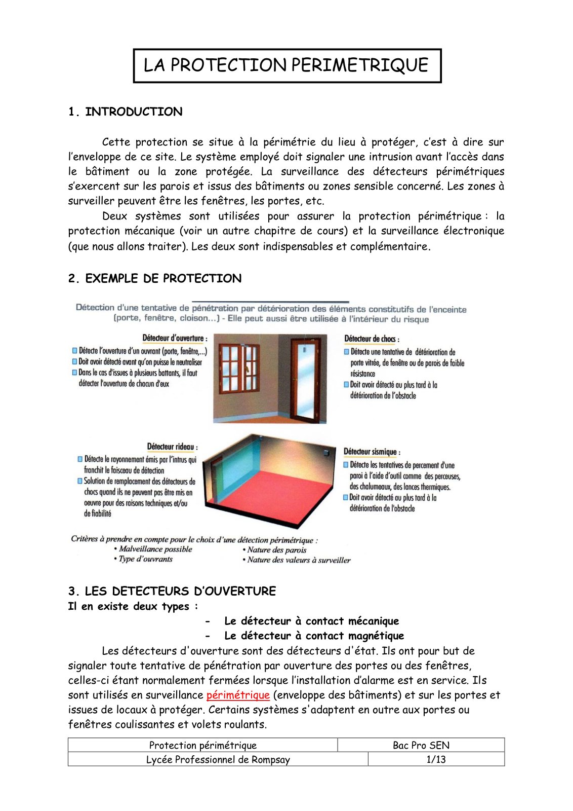 First page of protection perimetrique