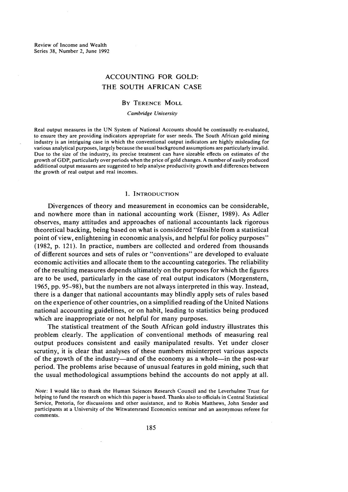 First page of Accounting for Gold The South African Ca