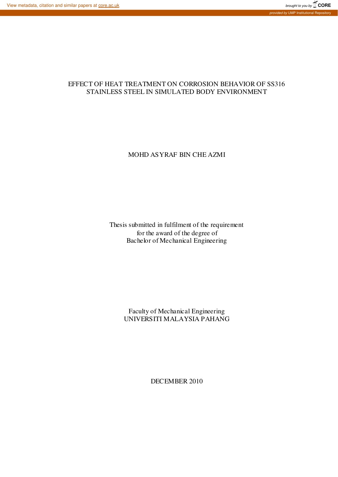 First page of EFFECT OF HEAT TREATMENT ON CORROSION BEHAVIOR OF SS316
