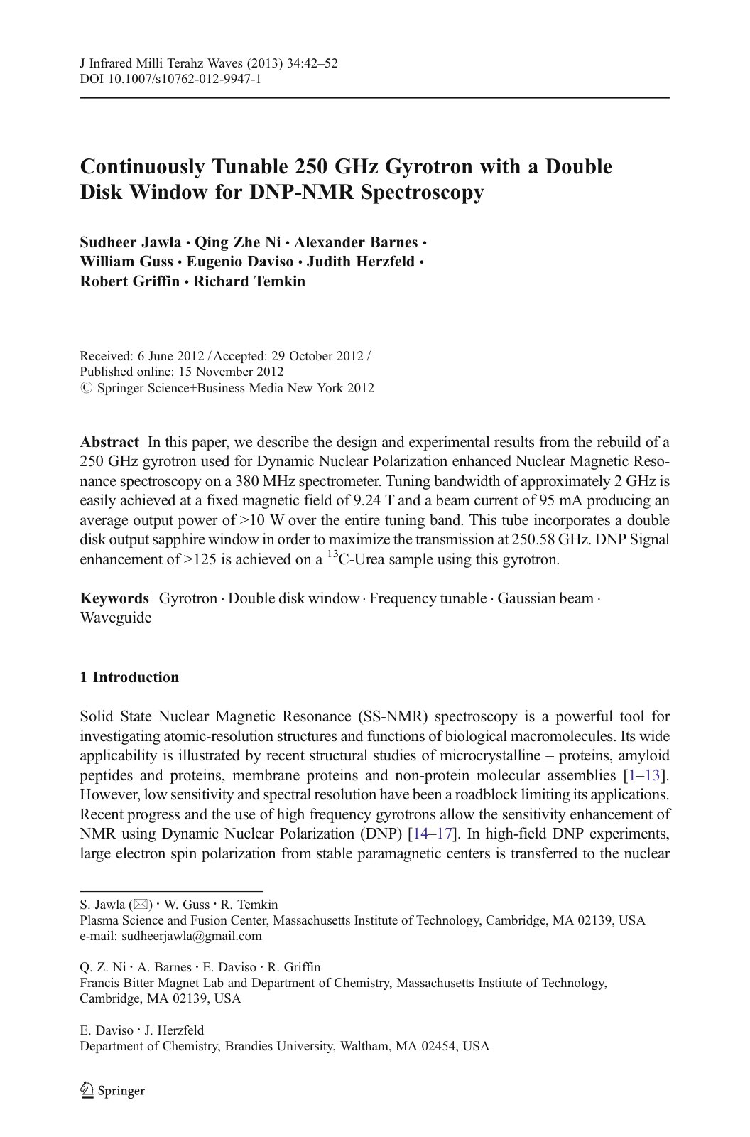 First page of Continuously Tunable 250 GHz Gyrotron wi