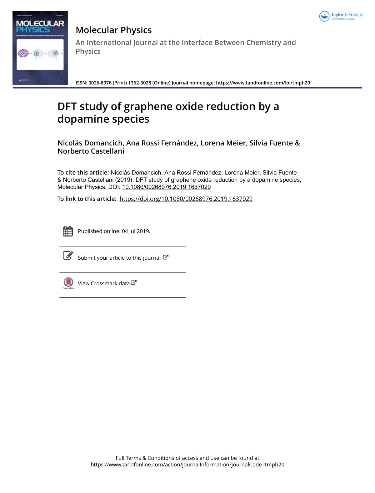 First page of DFT study of graphene oxide reduction by
