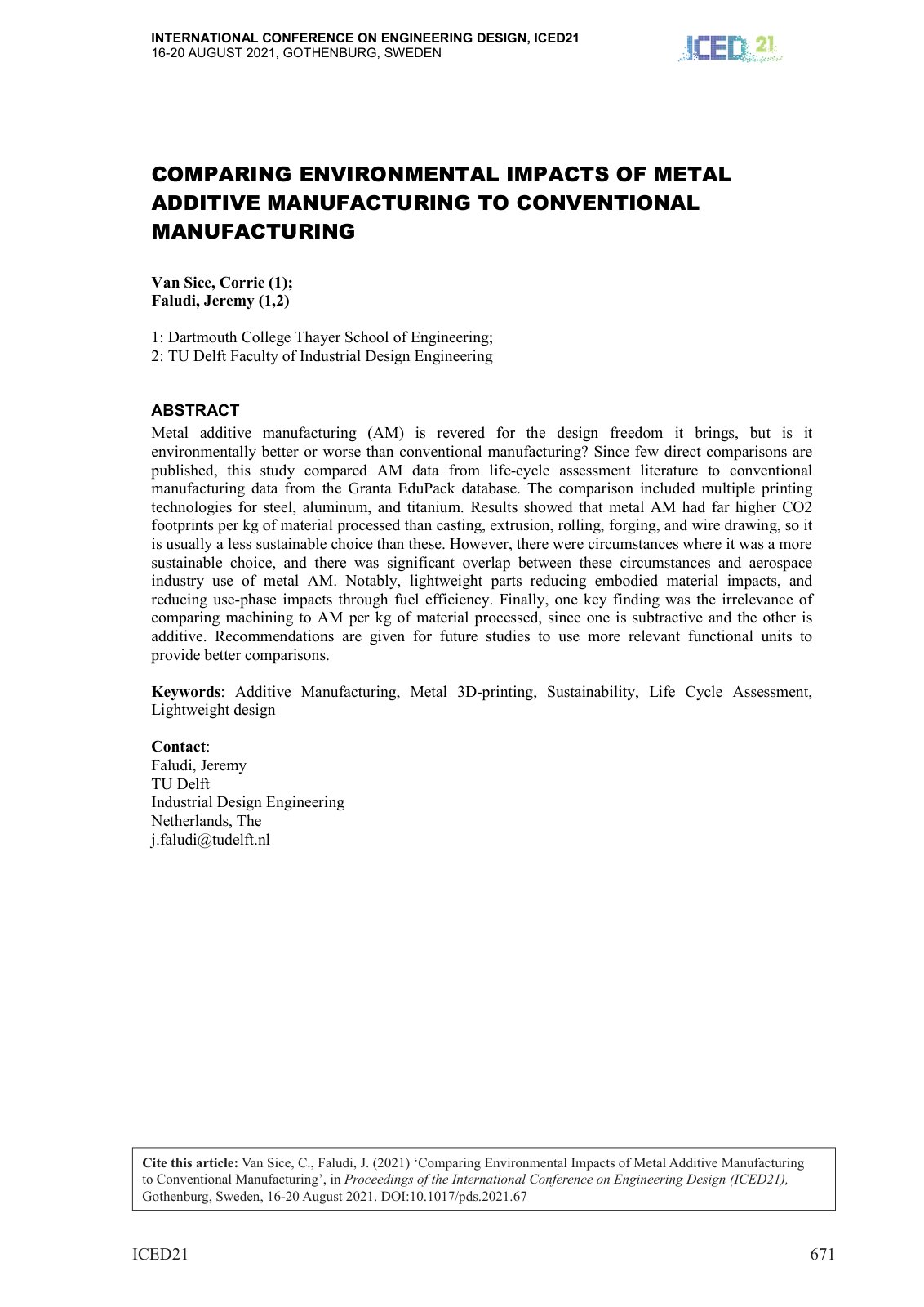 First page of Comparing Environmental Impacts of Metal