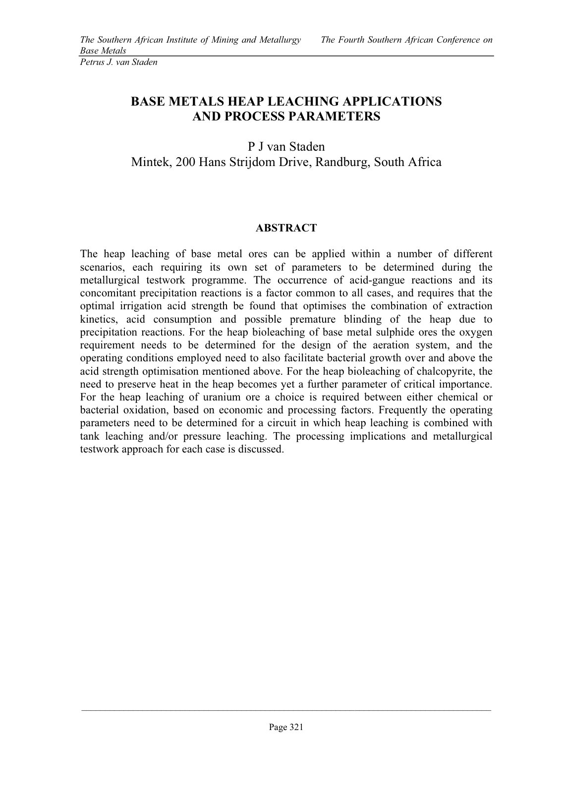 First page of Base Metals Heap Leaching Applications And Process Parameters