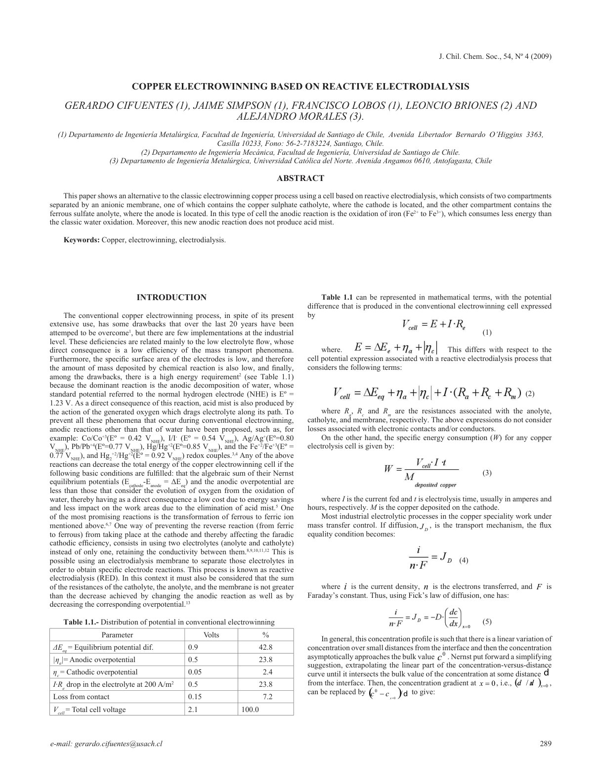 First page of COPPER ELECTROWINNING BASED ON REACTIVE