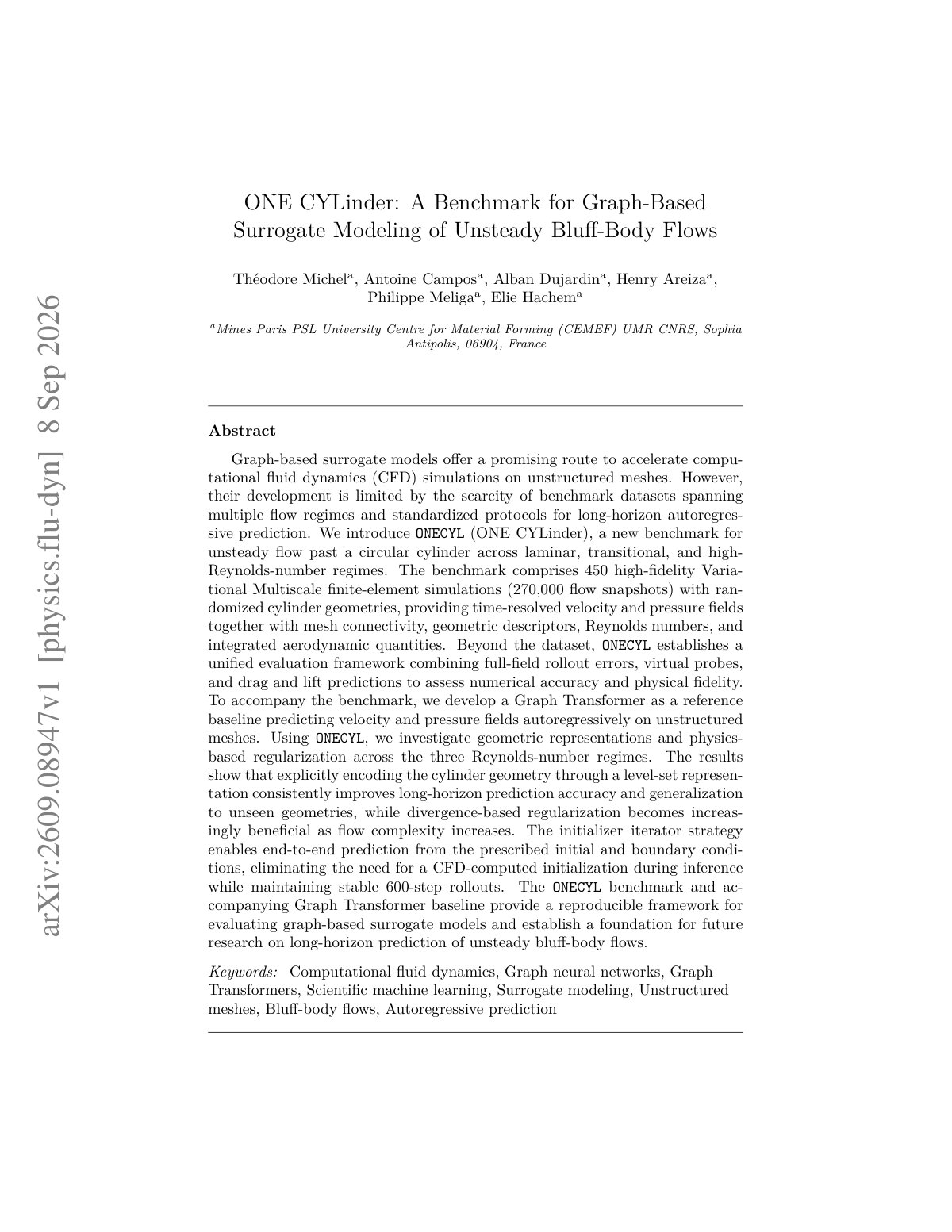 First page of 2026 Michel ONE CYLinder Bluff Body Flow Benchmark