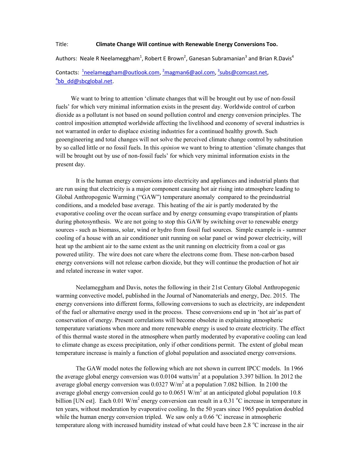 First page of Title Climate Change Will continue with
