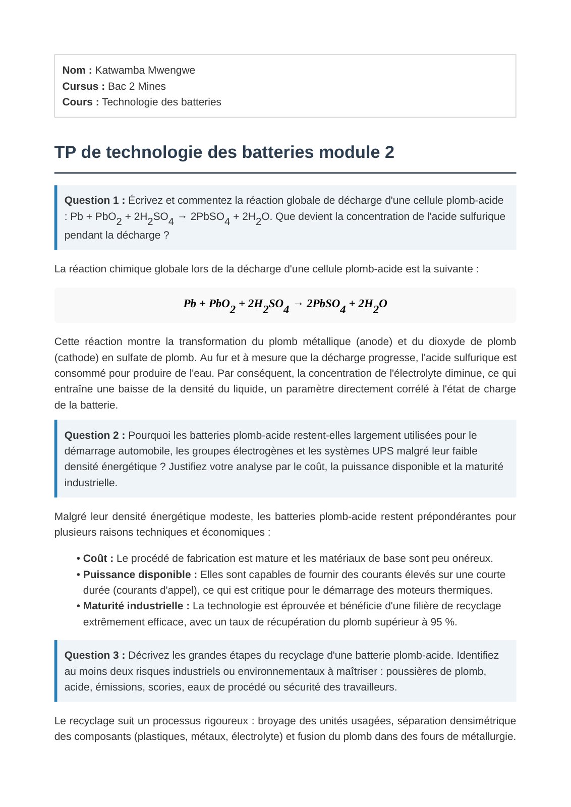First page of Technologie des batteries