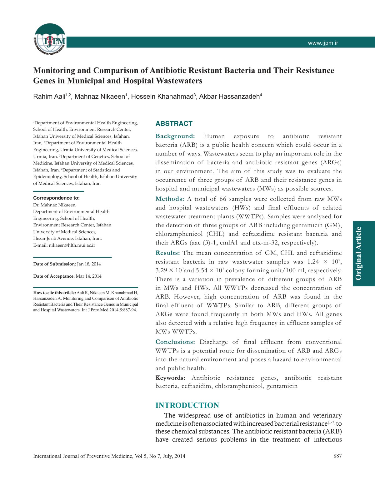 First page of Monitoring and comparison of antibiotic