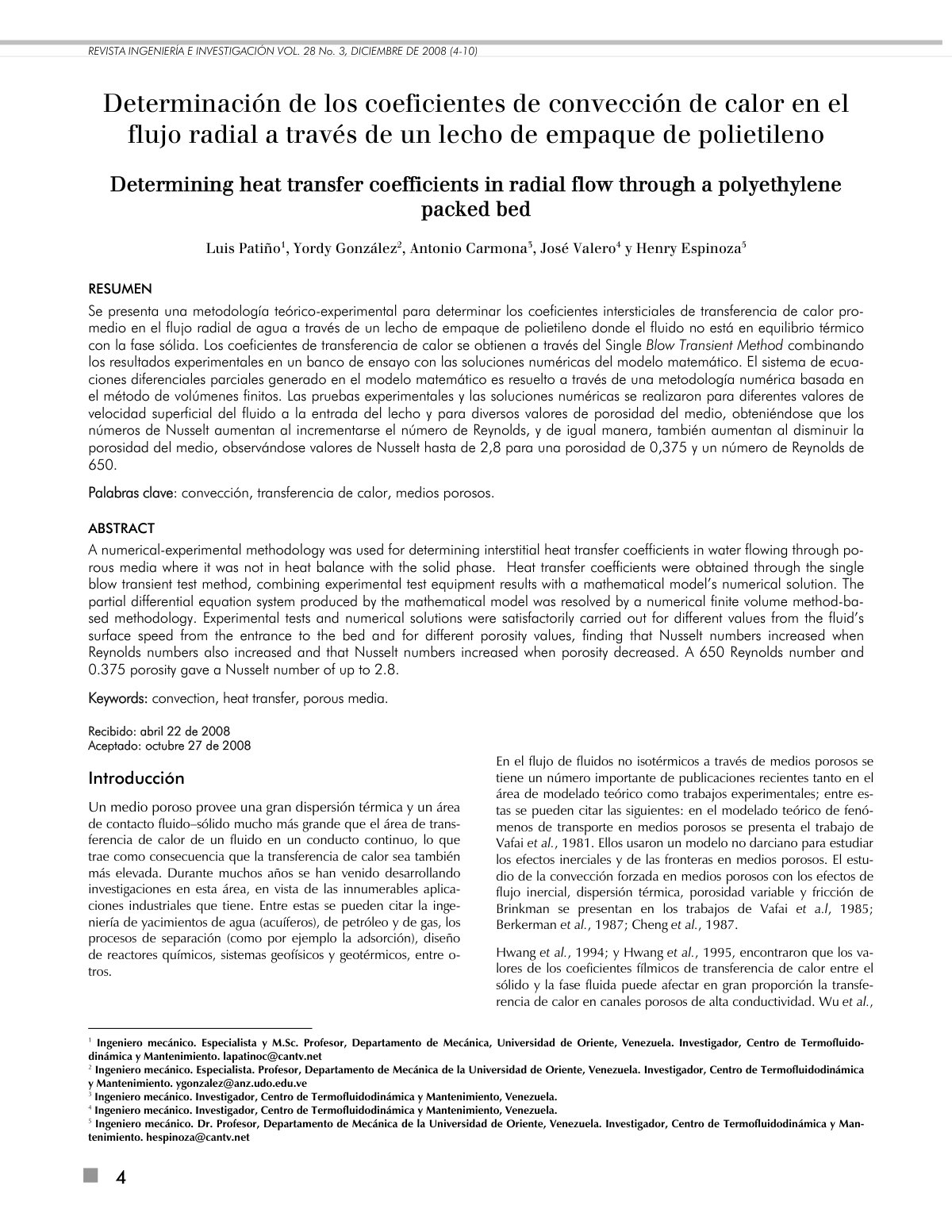 First page of Determinacion de los coeficientes de con