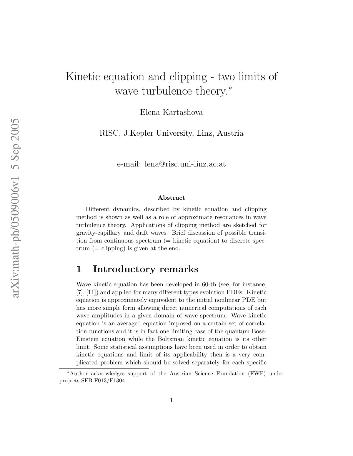 First page of Kinetic equation and Clipping two limits