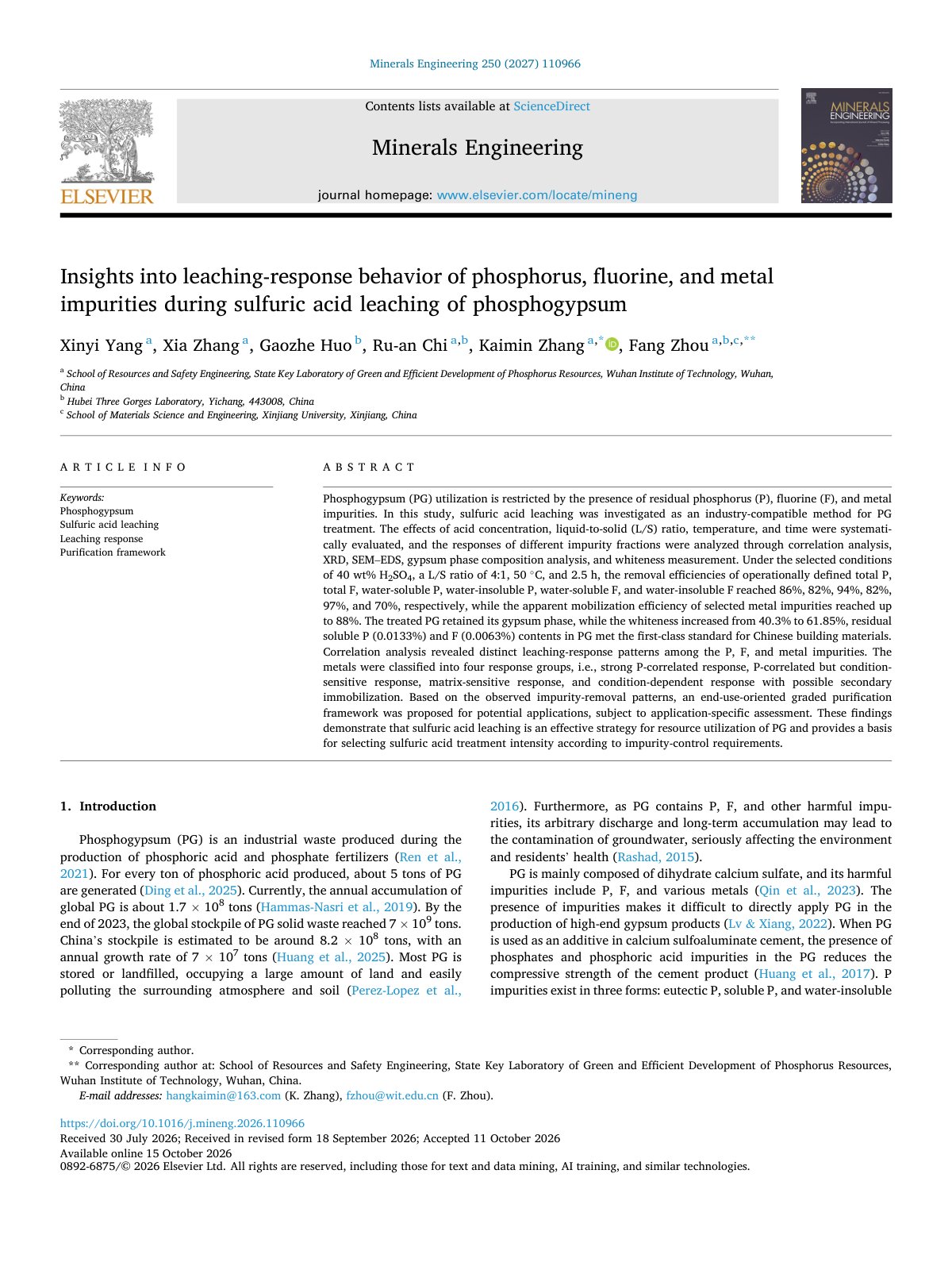 First page of Insights into leaching response behavior of phosphorus  fluor 2027 Minerals 