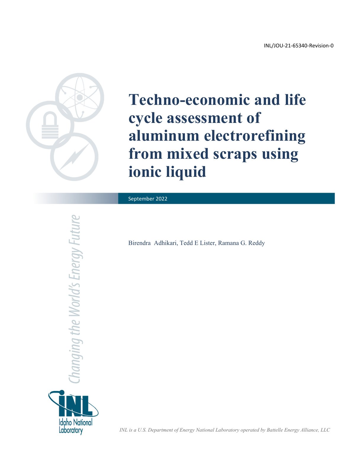 First page of Techno-economic and life cycle assessment of aluminum electrorefining from mixed scraps using ionic liquid