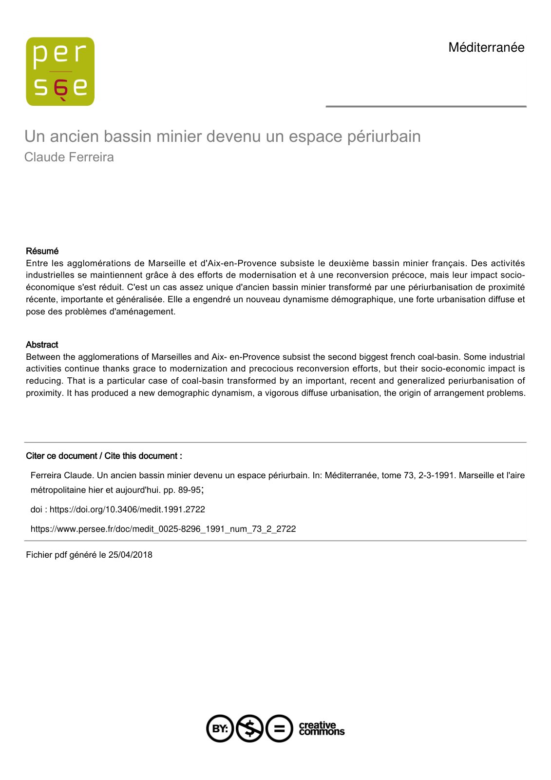 First page of Un ancien bassin minier devenu un espace périurbain