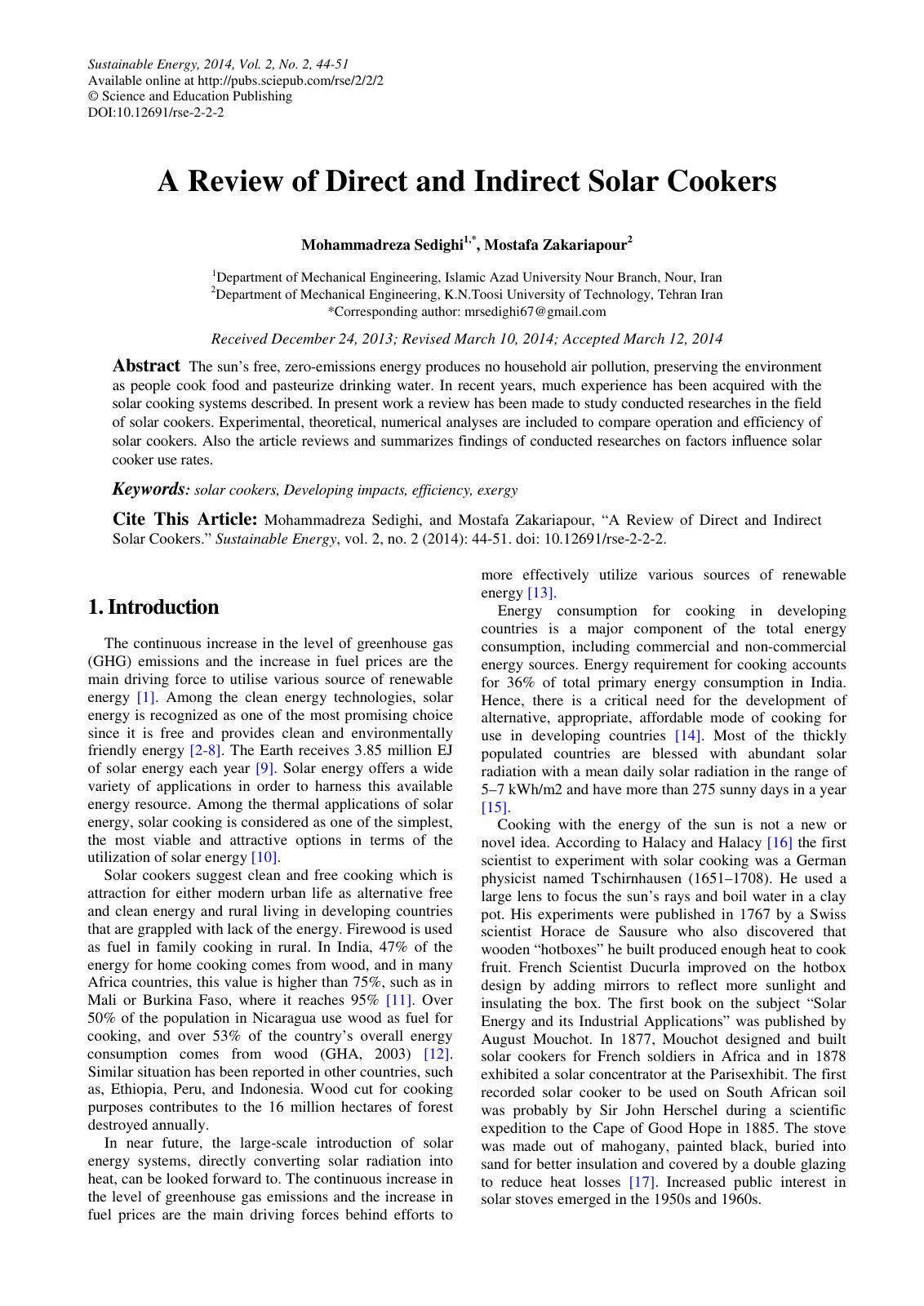First page of A Review of Direct and Indirect Solar Co