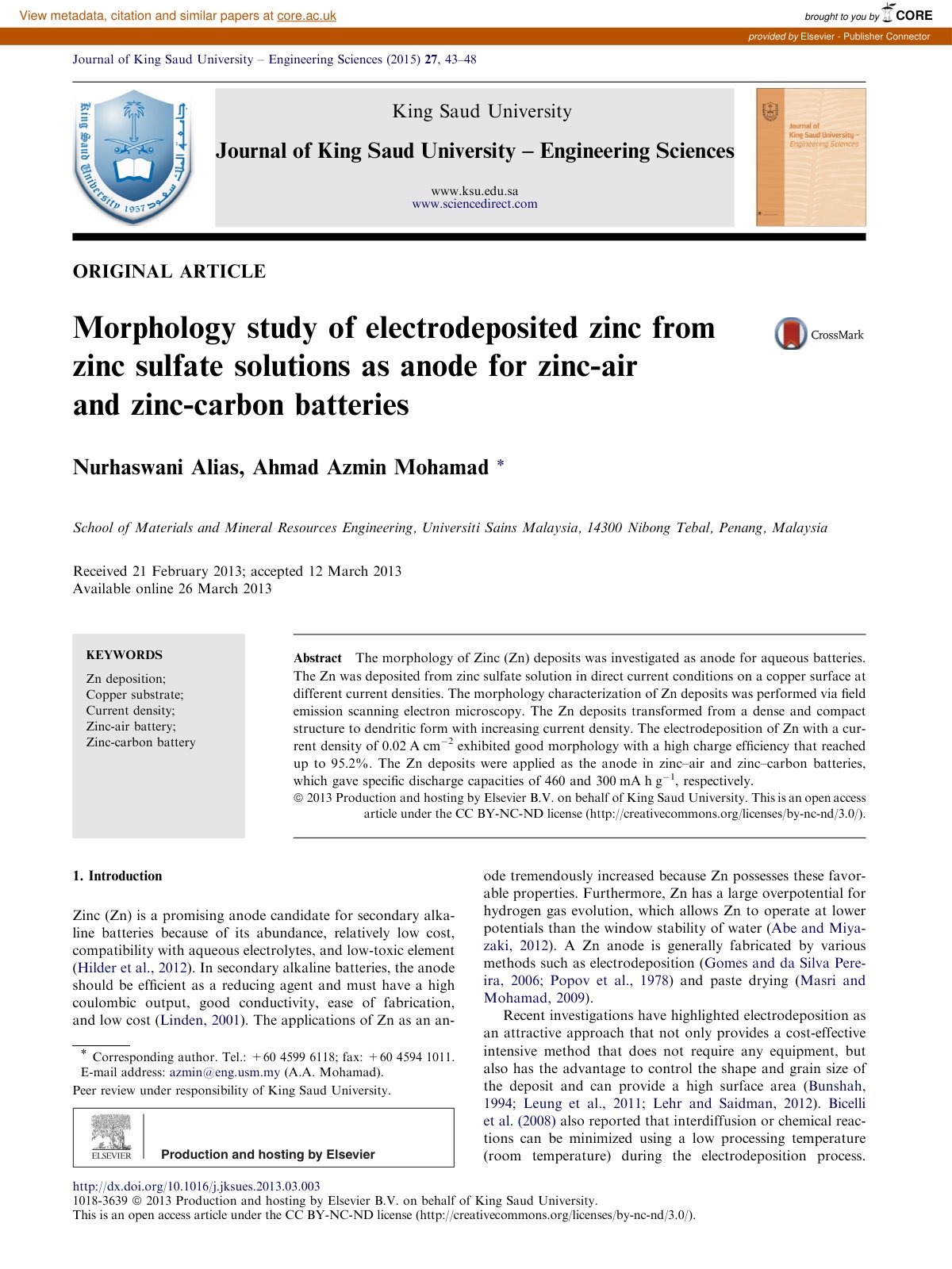 First page of Morphology study for electrodeposited zi