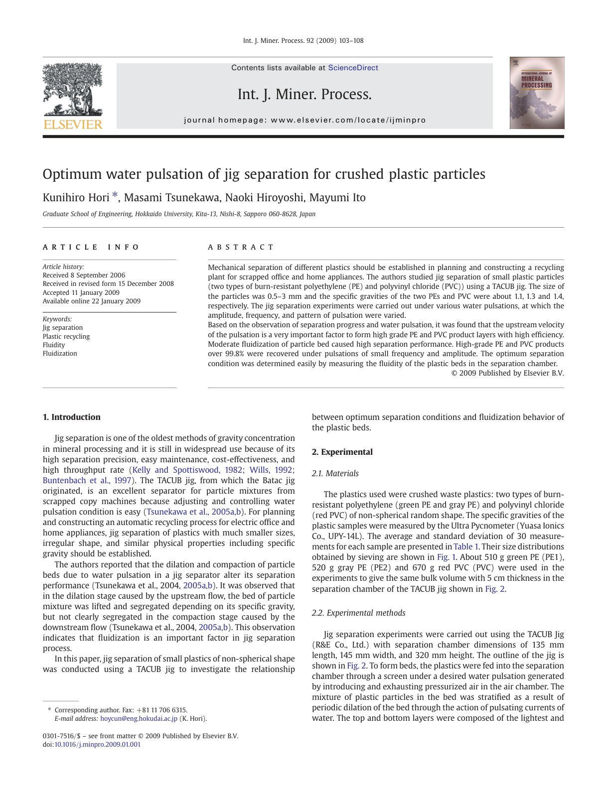 First page of Optimum water pulsation of jig separatio