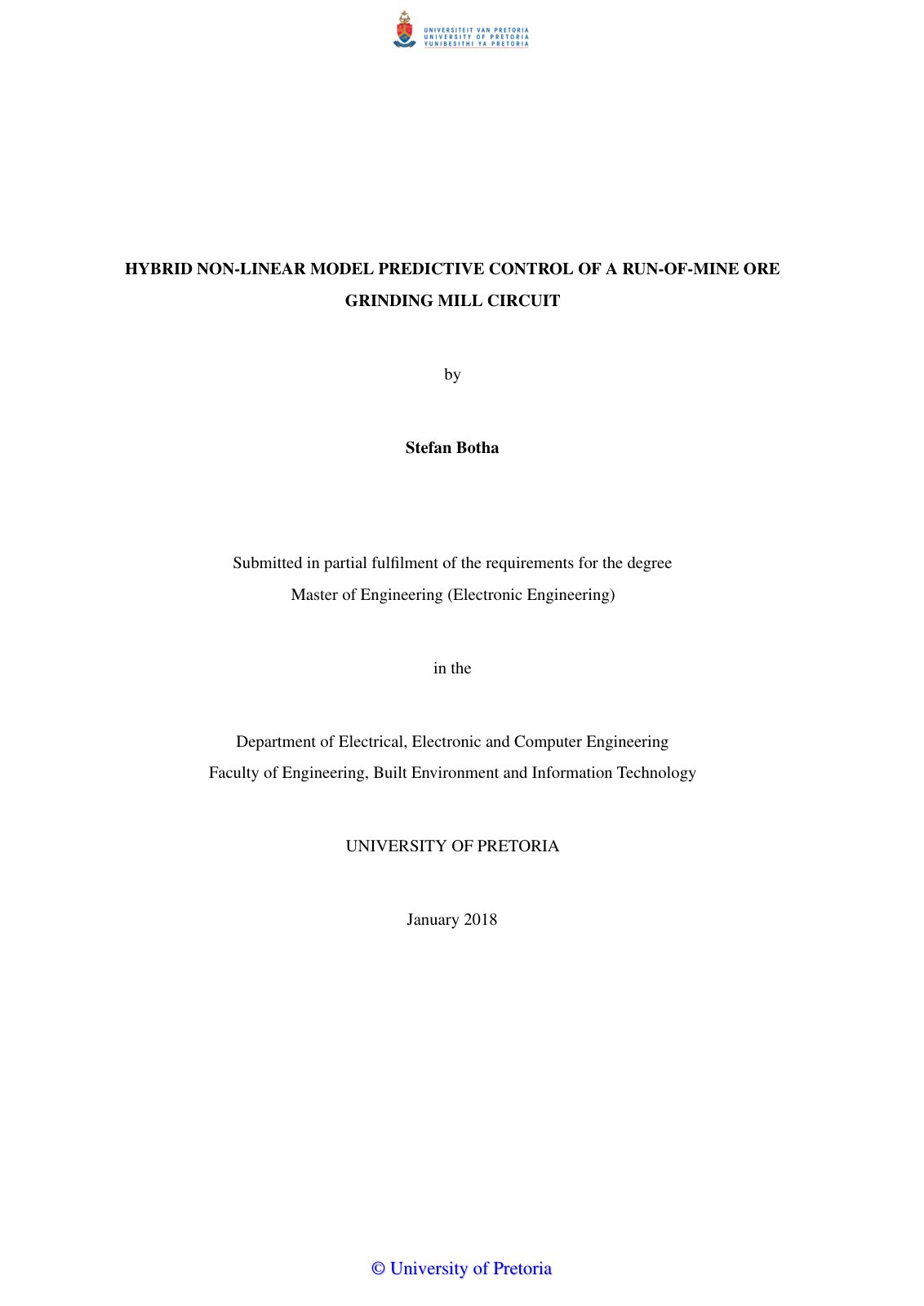 First page of HYBRID NON-LINEAR MODEL PREDICTIVE CONTROL OF A RUN-OF-MINE ORE