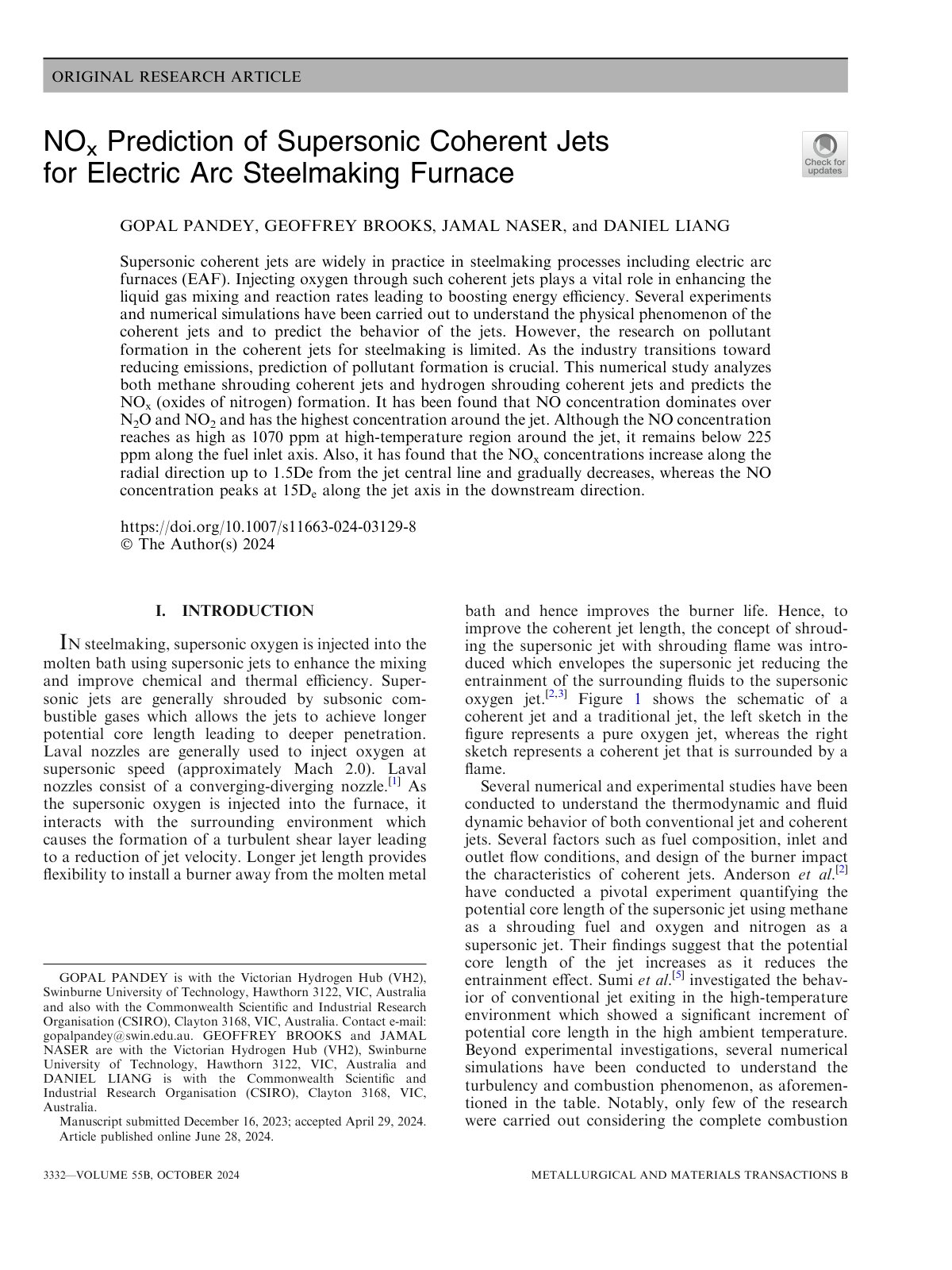 First page of NOx Prediction of Supersonic Coherent Jets for Electric Arc Steelmaking Furnace