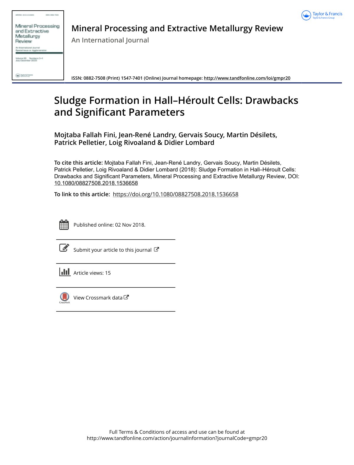 First page of Sludge Formation in Hall–Héroult Cells: Drawbacks and Significant Parameters