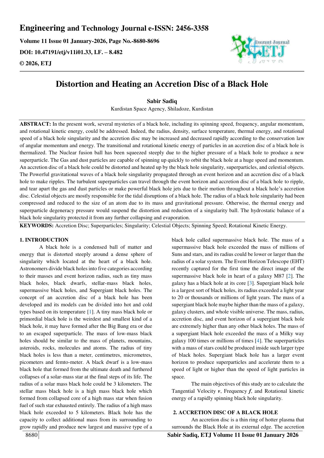 First page of Distortion and Heating an Accretion Disc of a Black Hole 