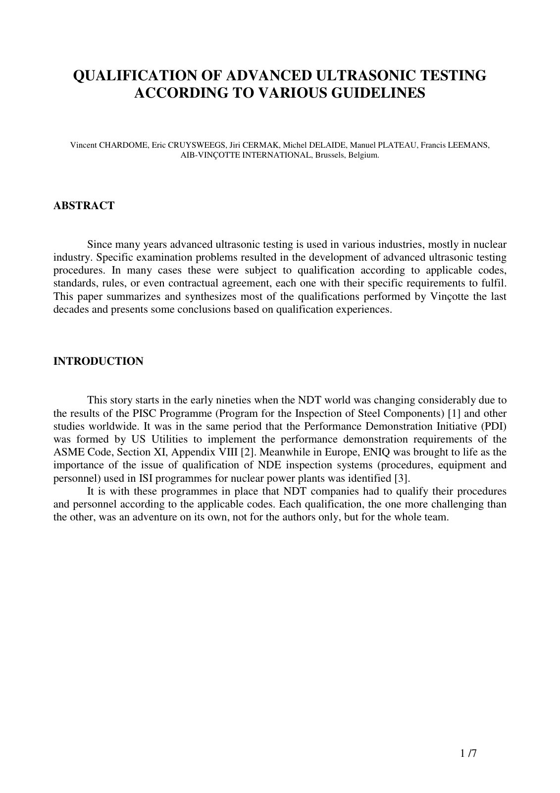 First page of QUALIFICATION OF ADVANCED ULTRASONIC TESTING ACCORDING TO VARIOUS GUIDELINES