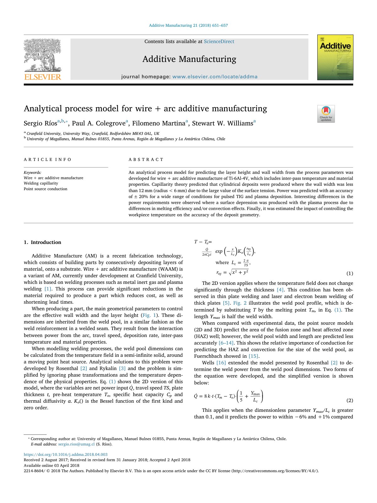 First page of Analytical process model for wire arc ad