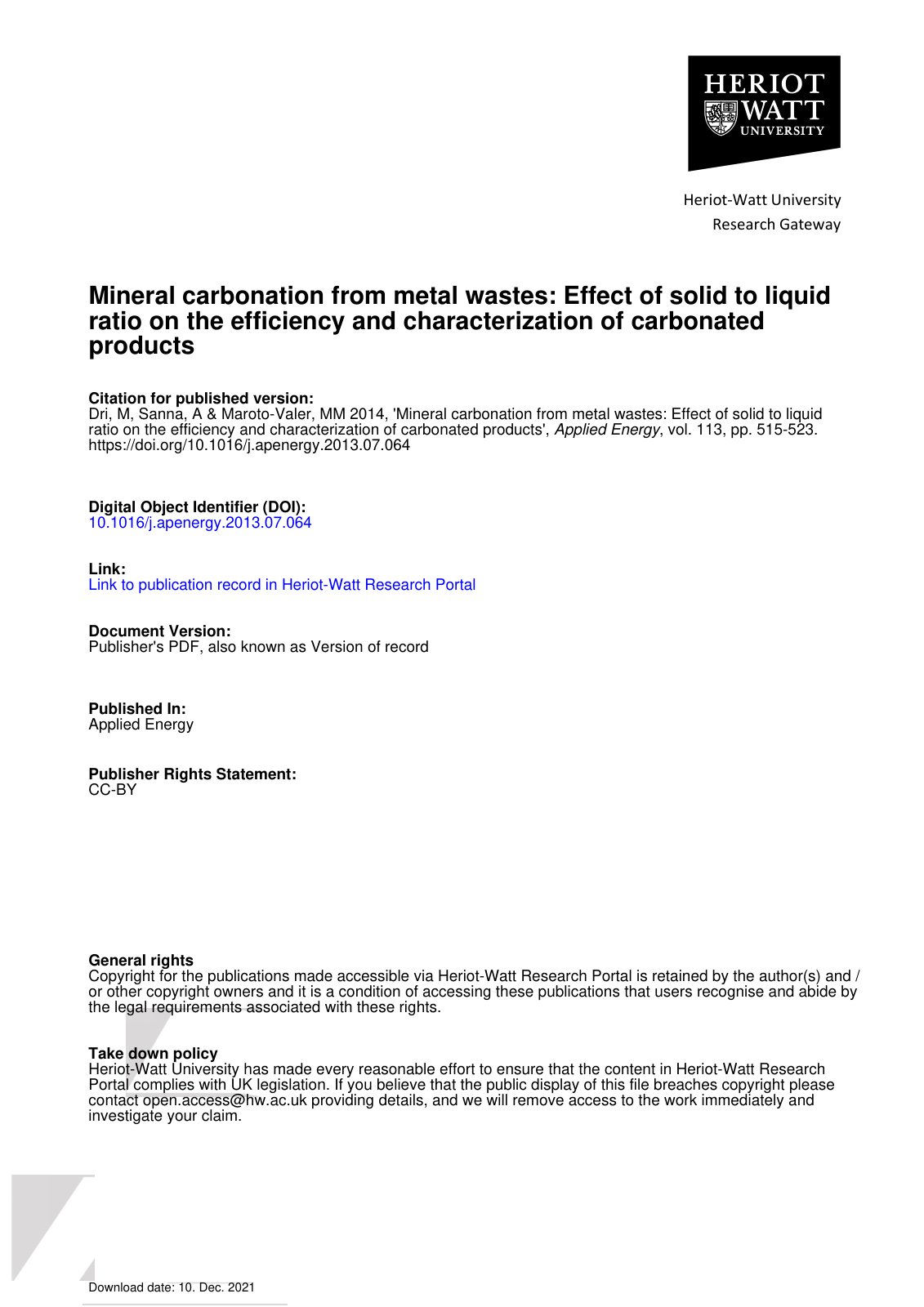 First page of Mineral carbonation from metal wastes Ef