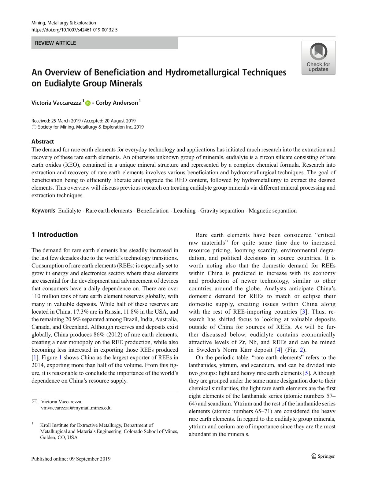 First page of An Overview of Beneficiation and Hydrome