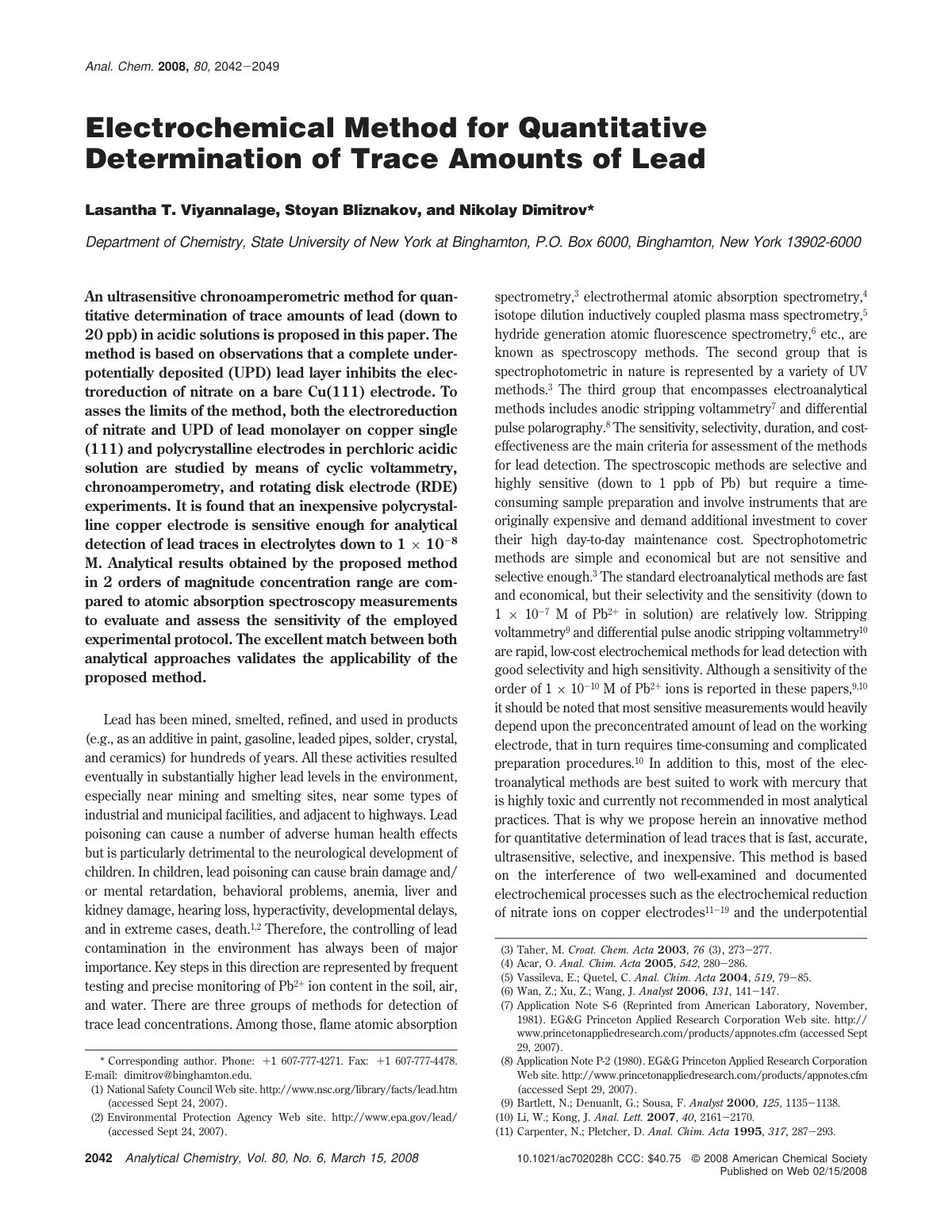 First page of Electrochemical Method for Quantitative