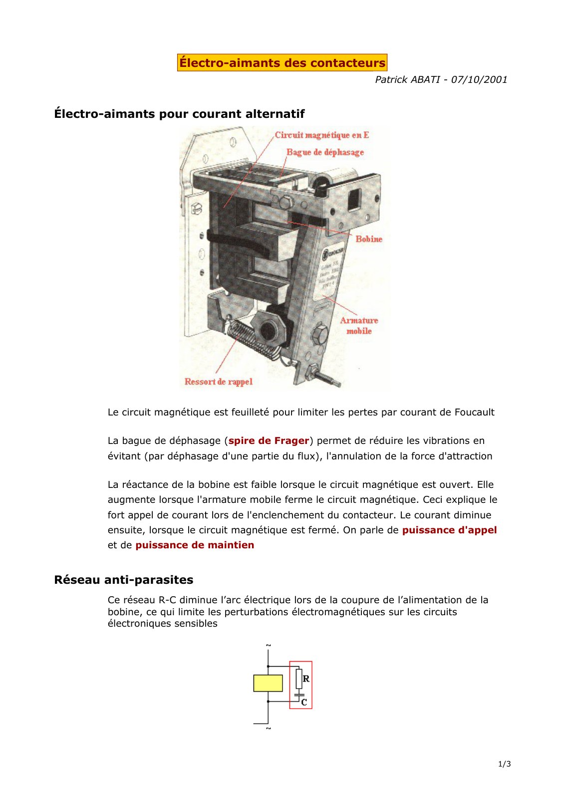 First page of electroaimants