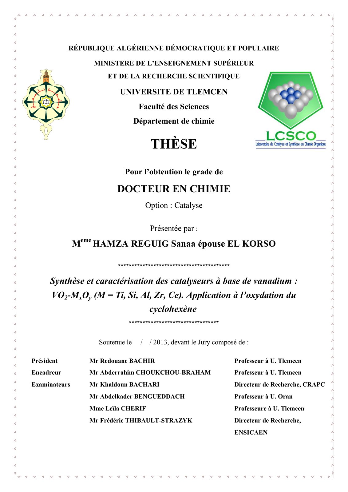 First page of Docteur en Chimie
