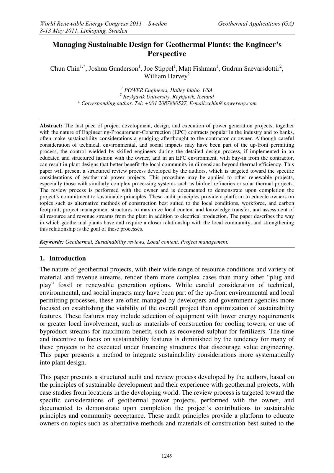 First page of Managing Sustainable Design for Geotherm