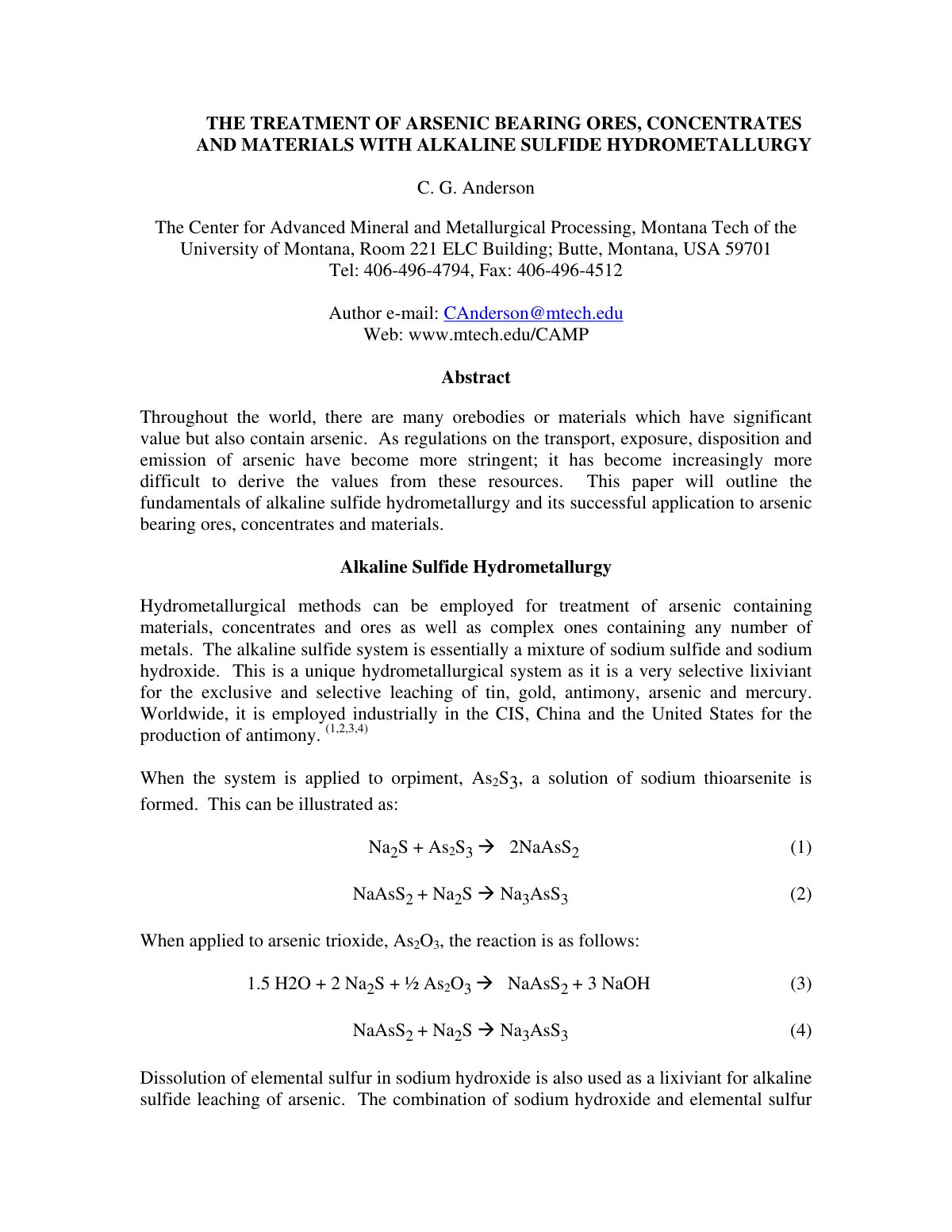 First page of The Treatment of Arsenic Bearing Ores Co