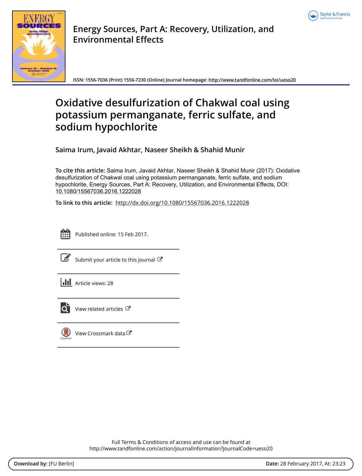 First page of Oxidative desulfurization of Chakwal coa