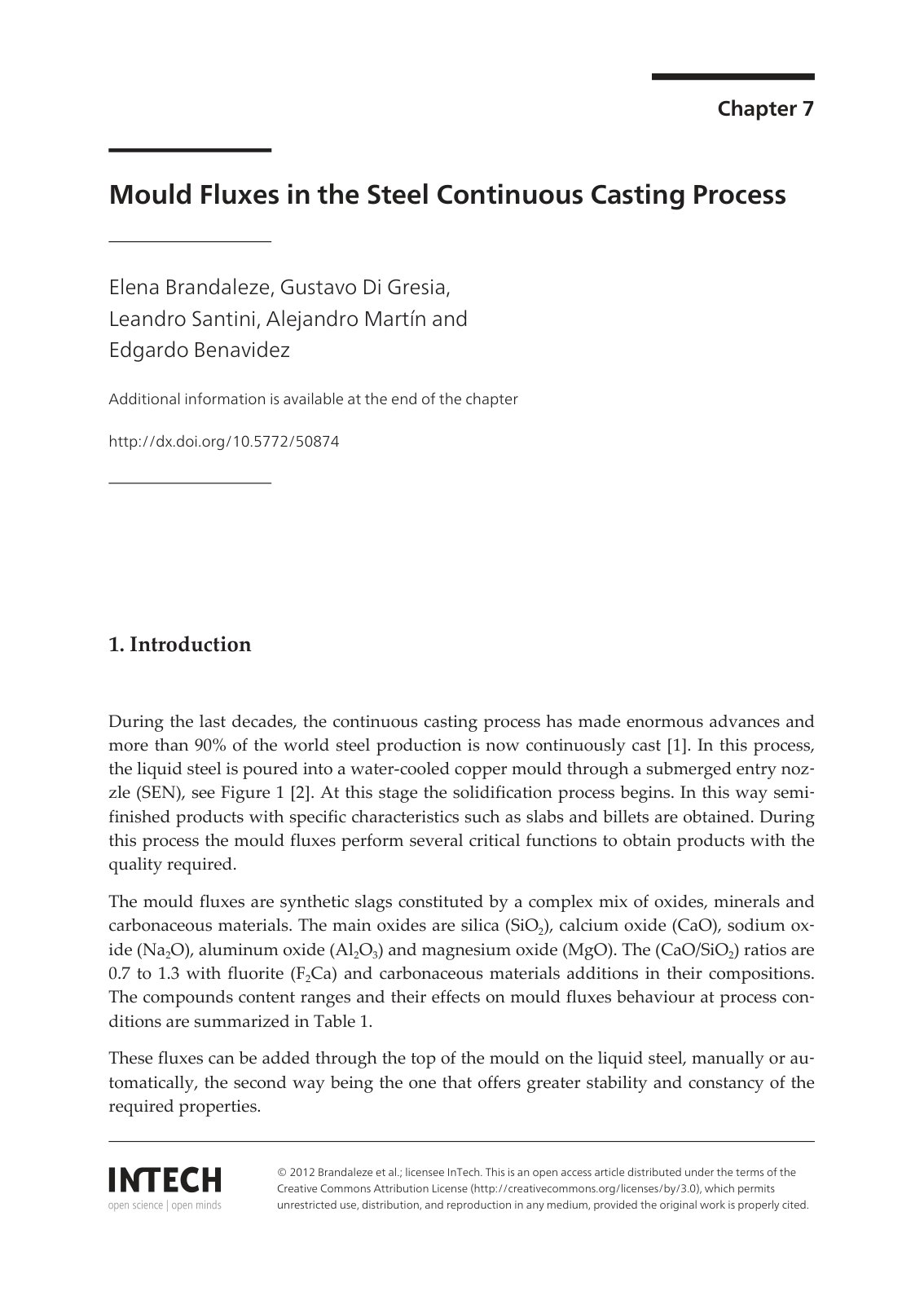 First page of Mould Fluxes in the Steel Continuous Casting Process