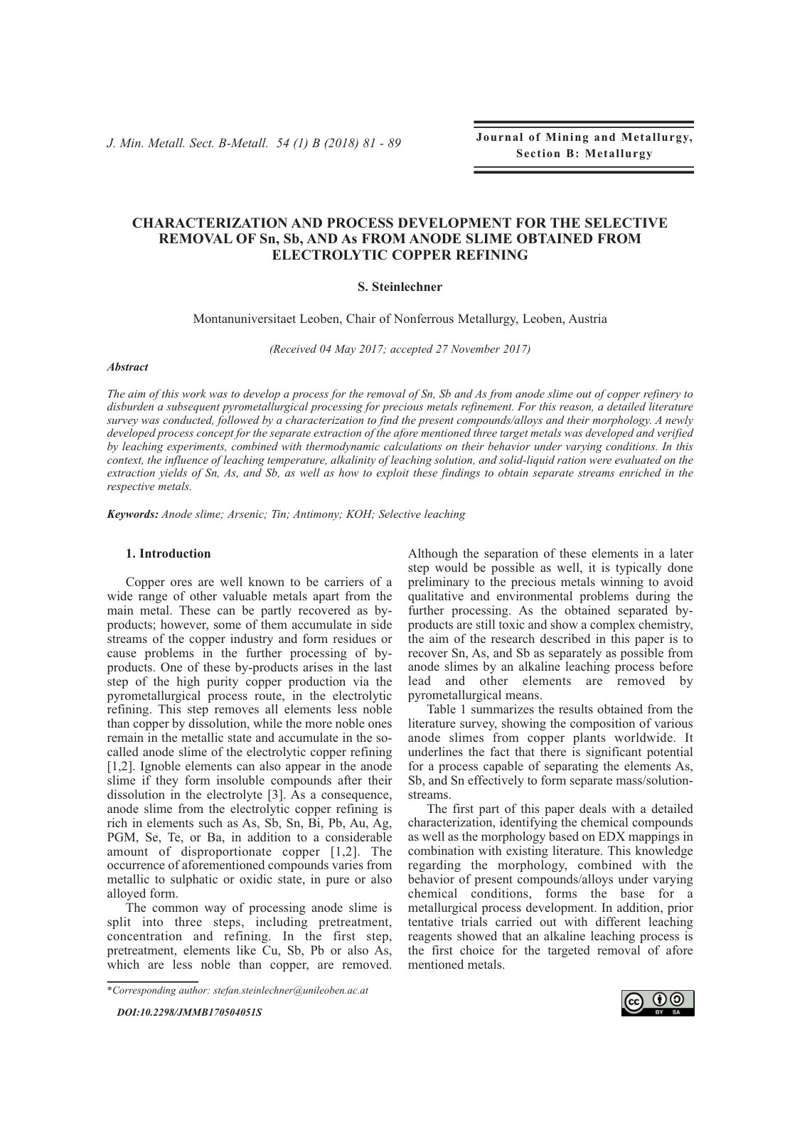 First page of Characterization and process development