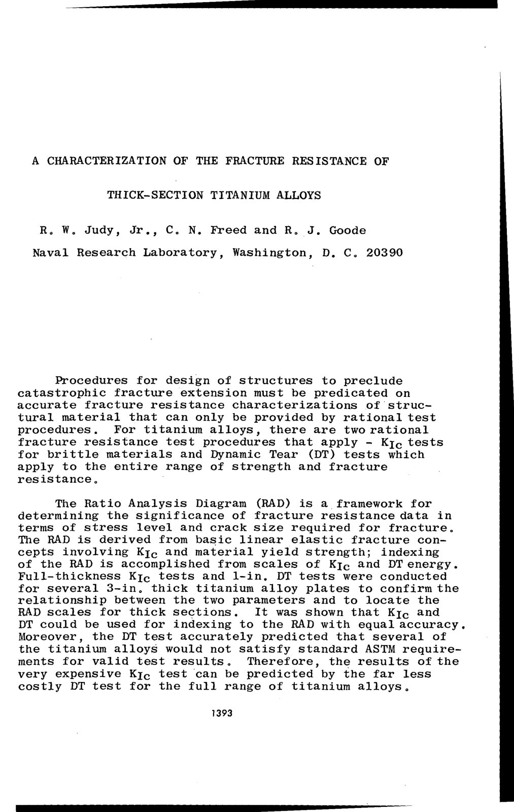 First page of 1973 Vol.2 4 A Characterization of the Fracture Resistance R. W. Judy