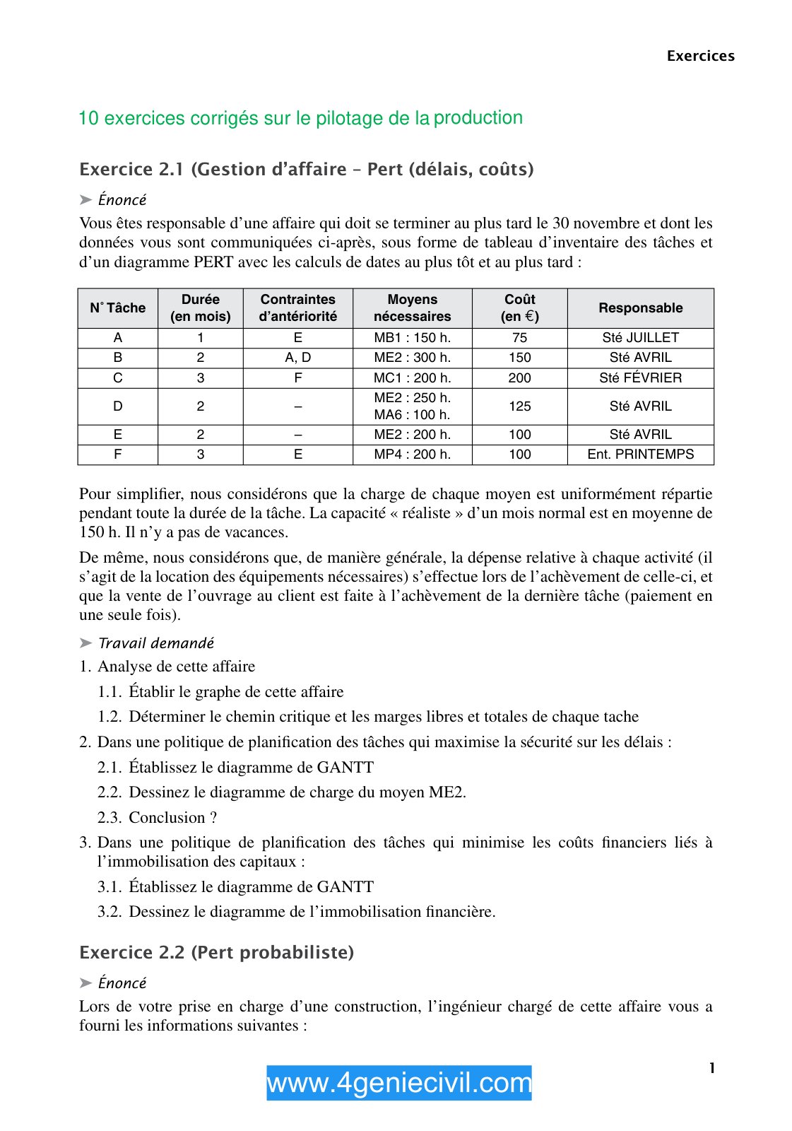 First page of 10 exer  cices corri  ges ge  stion pilo  tage prod uction com  press (1)(1)
