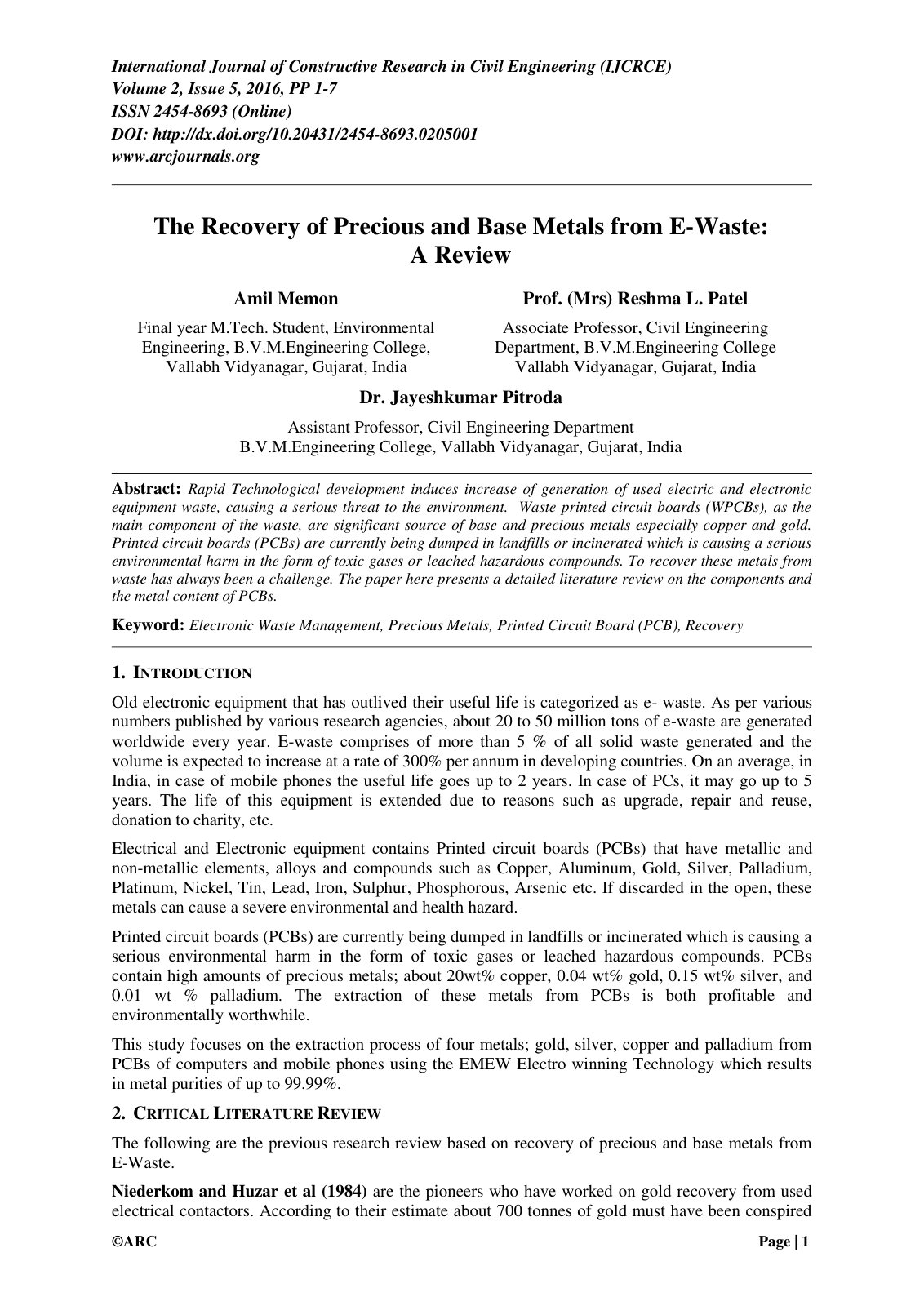 First page of The Recovery of Precious and Base Metals