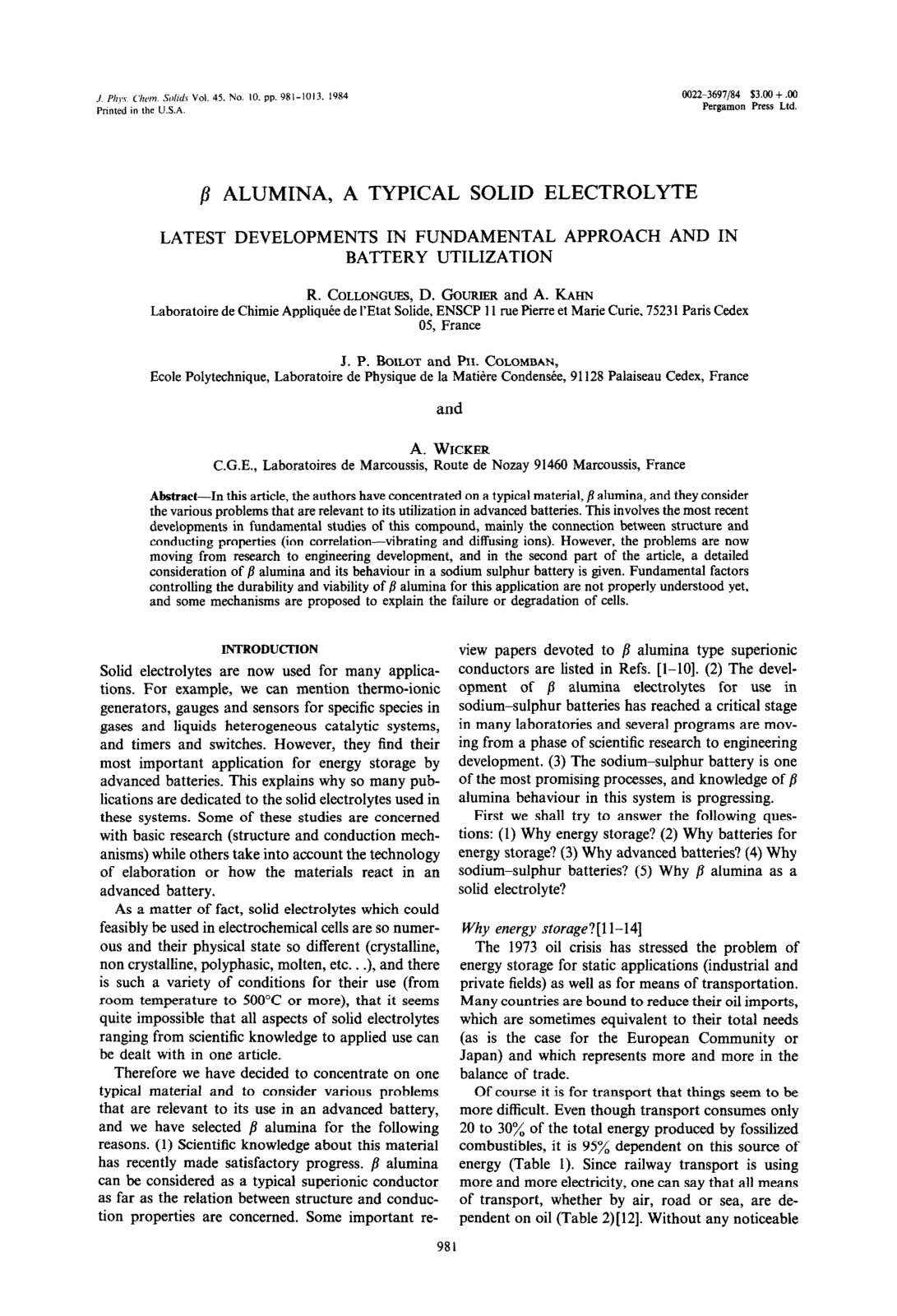 First page of Alumina a Typical Solid Electrolyte